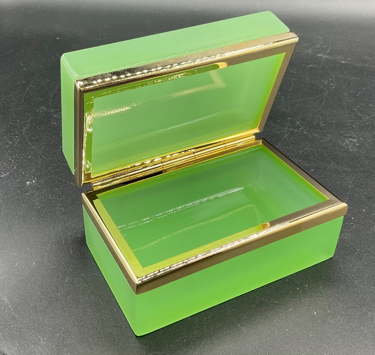 Antique French Opaline glass Green box