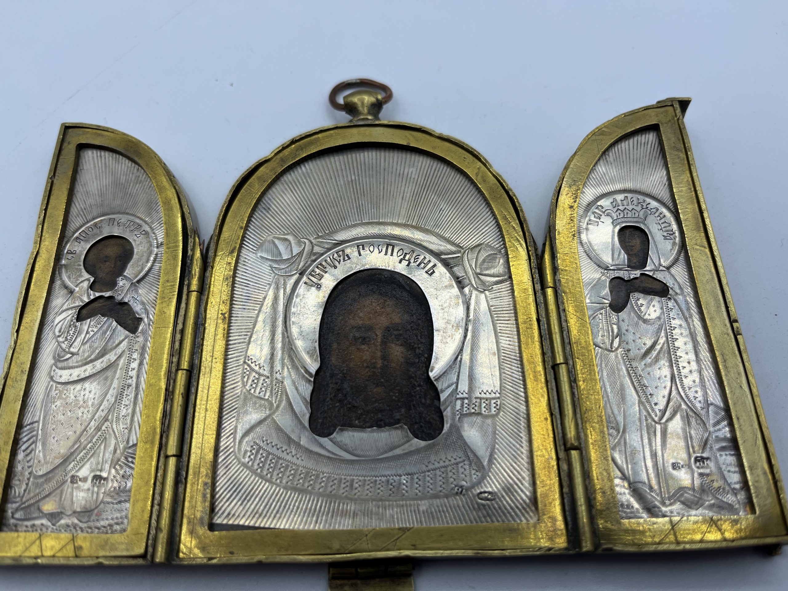 Russian Silver Triptych Travelling Icon St Alexandra And St Apostle Peter