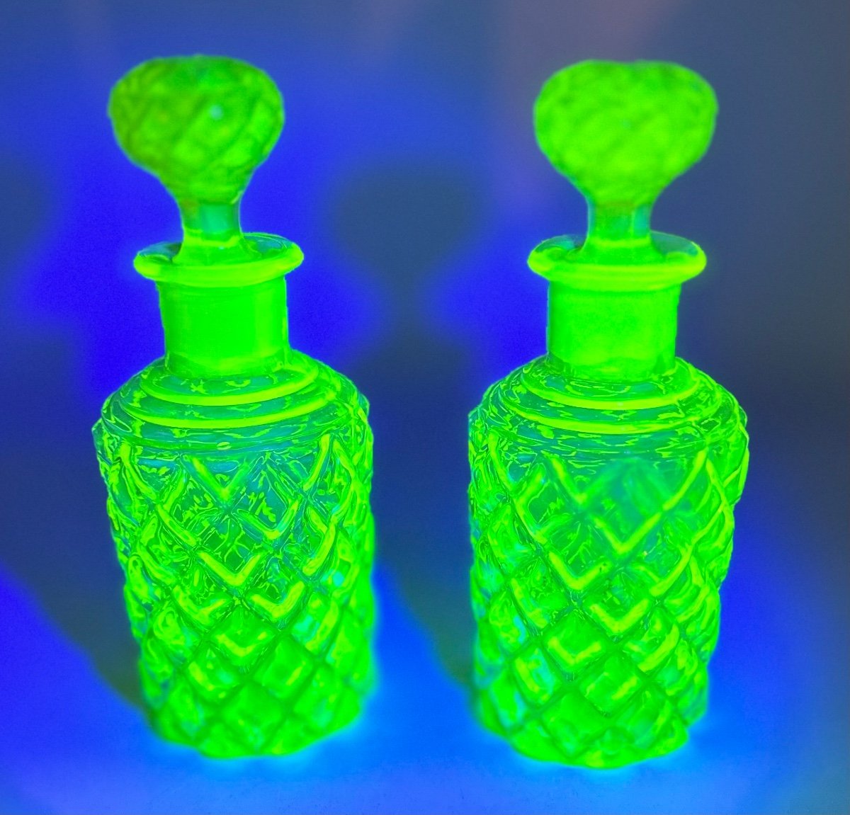 Pair Of 19century Uranium Baccarat Glass Perfume Bottles